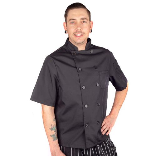 Allpoints 3905BLKM Kng Med Mens Chef Coat Lw Mesh Short Slv Black
