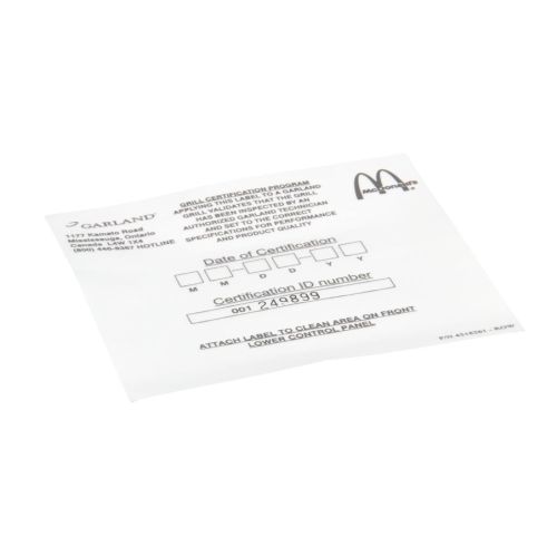 Garland 4518261 Certification Label Row