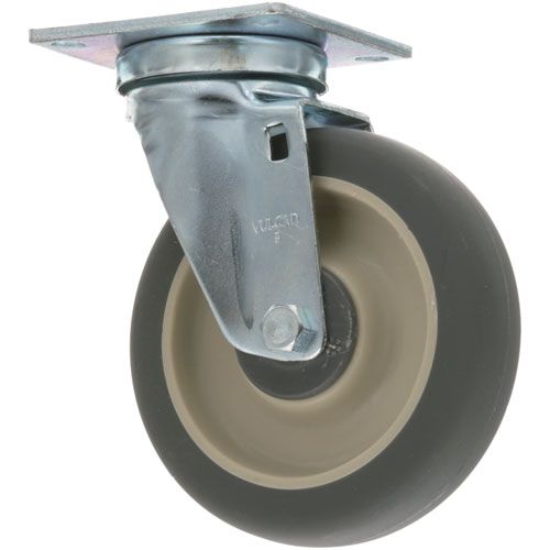 Hobart 410118-20 5" Grey Polyurethane Swivel Plate Caster Wheel W/o Brake, 5" DIA