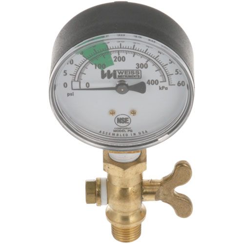 Stero P651136 Dishwasher Bottom Mount Pressure Gauge 0-60 PSI 1/4" MPT 2-1/2"