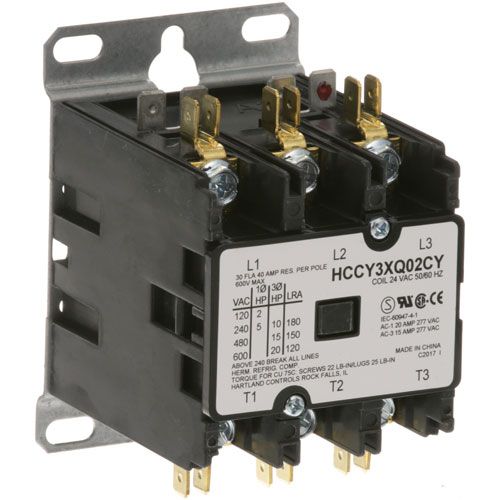 Stoelting 295109 3-Pole Contactor W/ 24V 30 AMP Inductive/40 AMP Resistive